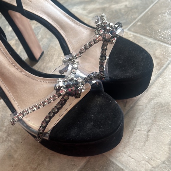 Schutz Black Bling Jayda Platform Suede Heels 9.5 - Picture 2 of 16